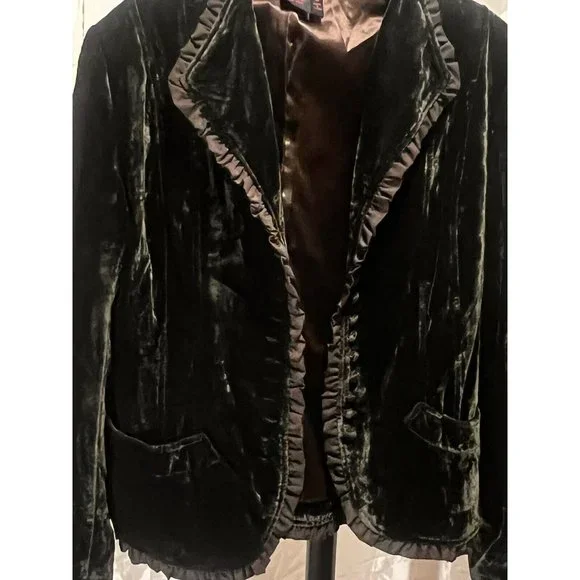 Willi Smith Velour Jacket Brown Green Button Front Sz 10 Vintage Theatre Costume - Picture 3 of 7